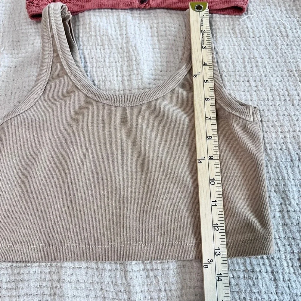 Crochet Cami Ribbed Crop Tank Top Bundle of 2 Womens M Rose Tan Beach Festival - Picture 10 of 13